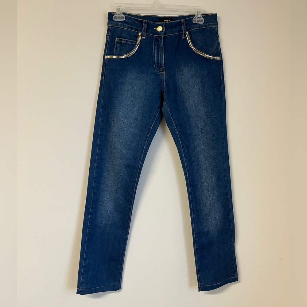 Rocobarocco Italian Designer Gold Studded Skinny Jeans - Y2K Size 26 (Fits 28/29